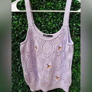 Elegant Lavender Knit Tank Top with Embroidery